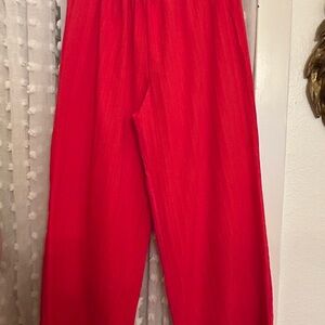 Bright Red Wide-Leg Pants